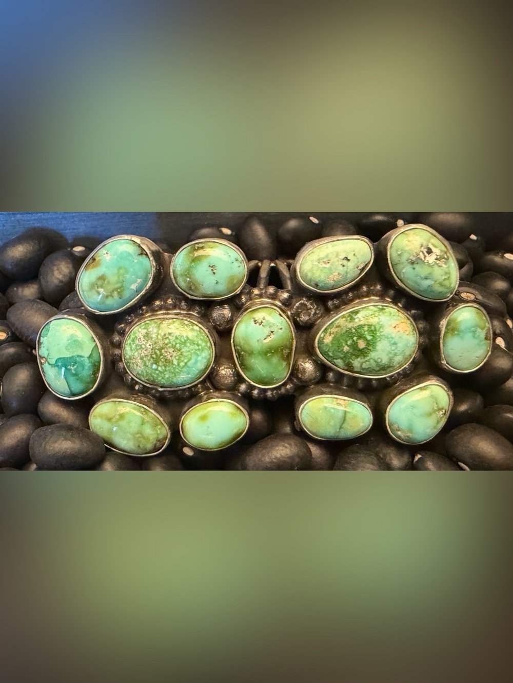 13 Stone Sonoran Turquoise Native Handmade Statement Ring - Green/Blue - Picture 2 of 8